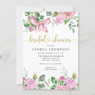 Watercolor Blush Pink Roses Bridal Shower Invitation
