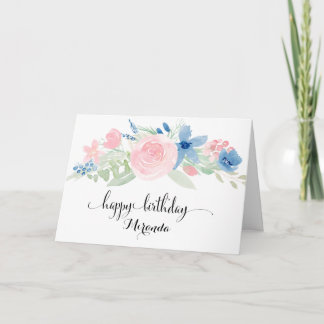 Watercolor Blush Pink Roses Happy Birthday Card