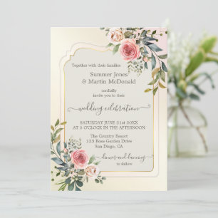 Watercolor Blush Pink Roses Wedding Invitation