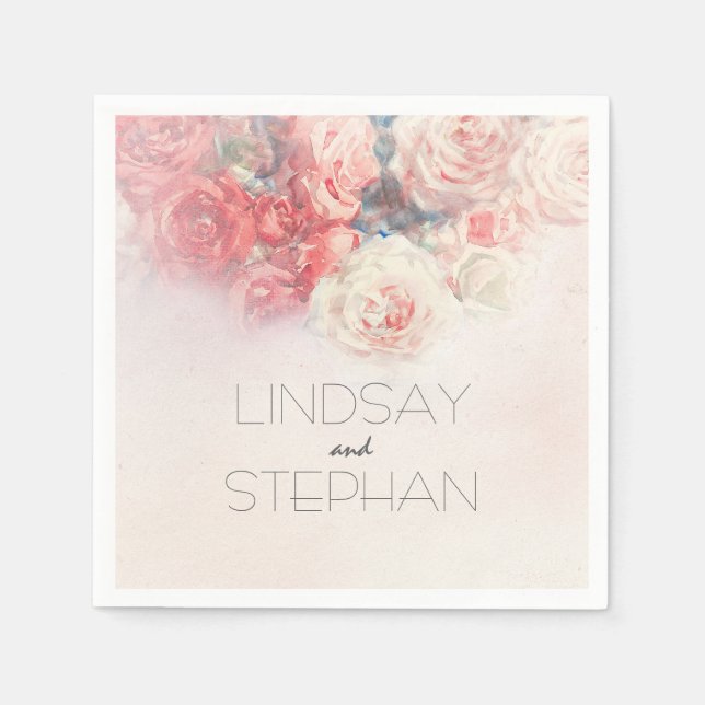 Watercolor Blush Pink Roses Wedding Napkin (Front)