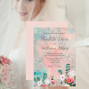 Watercolor Blush Pink Wildflower Garden Wedding Invitation