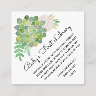 Watercolor Blush Rose and Succulent First Library Enclosure Card