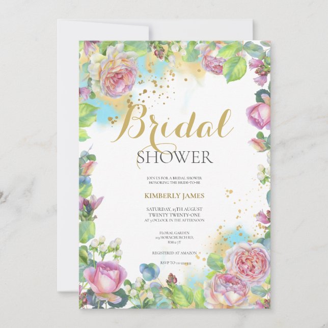 Watercolor Blush Rose Bridal Shower Invitation (Front)
