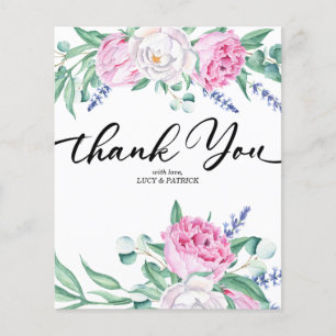 Watercolor Blush Rose Eucalyptus Photo Thank You