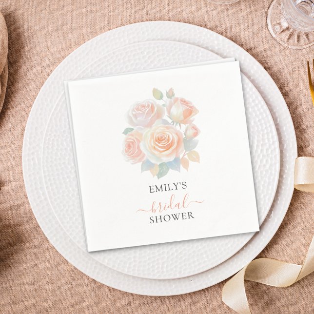 Watercolor Blush Rose Gold Garden Bridal Shower Napkin (Creator Uploaded)