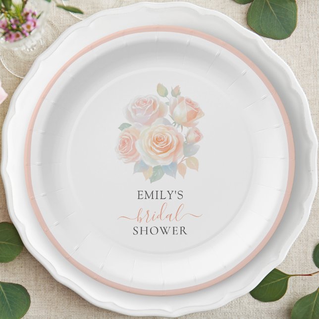 Watercolor Blush Rose Gold Garden Bridal Shower Paper Plate (Creator Uploaded)