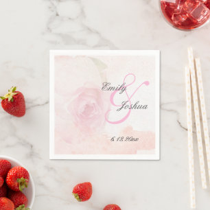 Watercolor Blush Rose Wedding Napkin