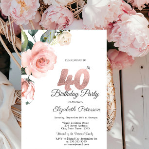 Watercolor Blush Roses 40th Birthday Invitation