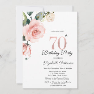 Watercolor Blush Roses 70th Birthday Invitation