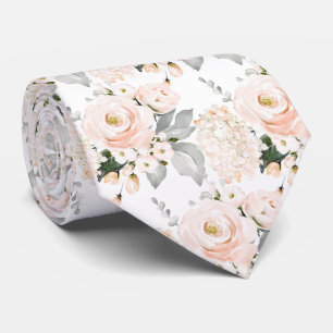 Watercolor Blush Roses Peonies Hydrangeas Neck Tie