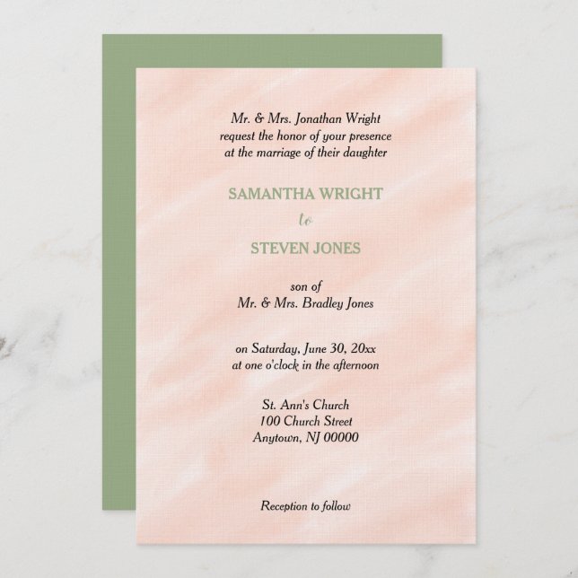Watercolor Blush Sage Green Wedding Invitation (Front/Back)