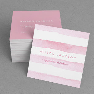 Watercolor blush stripes lip product distributor square business card