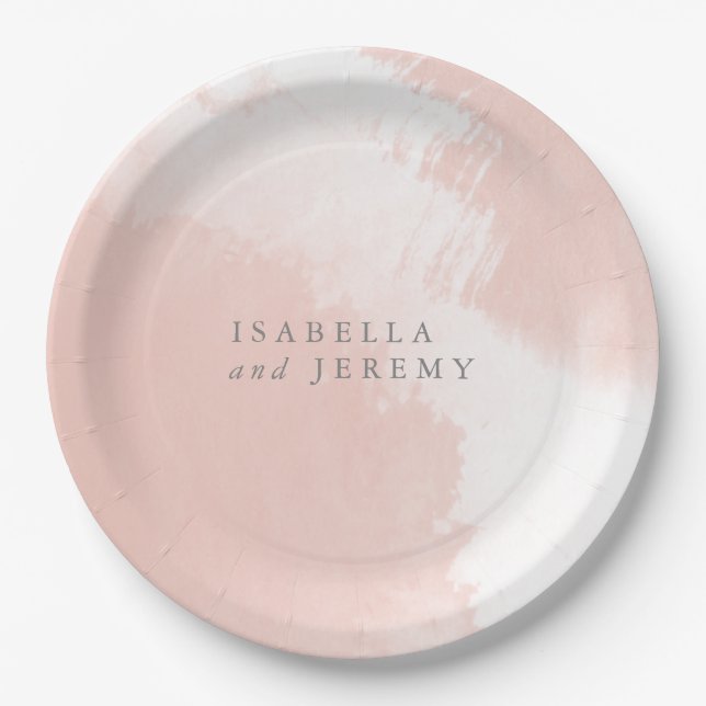 watercolor blush wedding paper plates (Front)