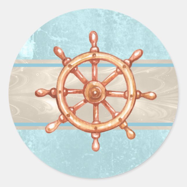 Watercolor Boat Helm Wheel ID385 Classic Round Sticker (Front)
