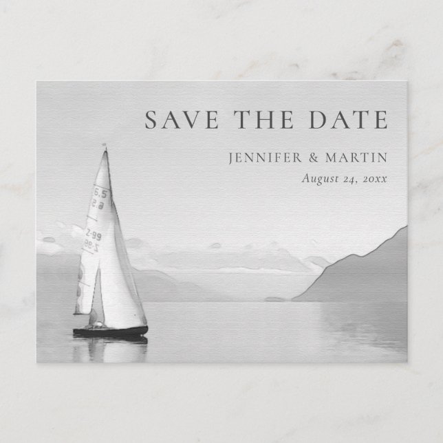 Watercolor Boat Lake Save The Date Postcards (Front)