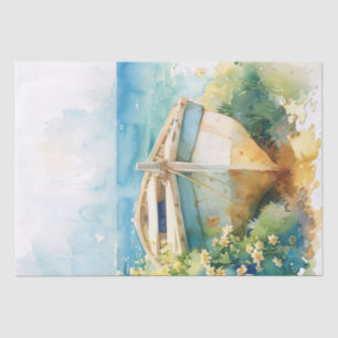 Watercolor Boat on the Shore Decoupage Tissue Paper