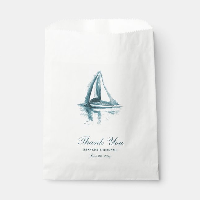 Watercolor Boat Wedding Thank You Favour Bags (Front)