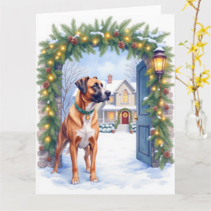Watercolor Boerboel Farmhouse Gate Christmas Card