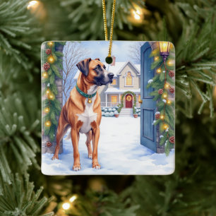 Watercolor Boerboel Farmhouse Gate Christmas Ceramic Ornament