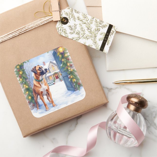 Watercolor Boerboel Farmhouse Gate Christmas Square Sticker (Gifting)