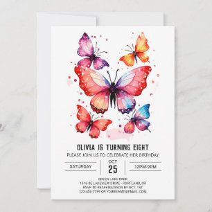 Watercolor Bohemian Butterfly Girl Birthday Invitation