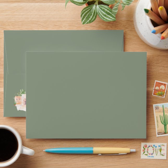 Watercolor Bohemian Cactus Desert | Pre-Addressed  Envelope (Desk)