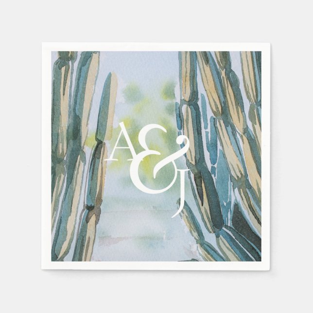 Watercolor Bohemian Cactus Green Personalised Napkin (Front)