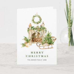 Watercolor Bohemian Christmas Composition Holiday Card