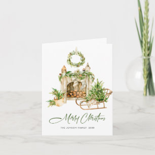 Watercolor Bohemian Christmas Composition Holiday Card