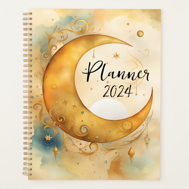 Watercolor Bohemian Cresent Moon Planner (Front)