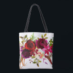Watercolor Bohemian Floral Burgundy Marsala Red Tote Bag<br><div class="desc">Bohemian style Allover Print Tote Bag featuring watercolor illustration of burgundy,  Marsala,  red and pink peonies and roses with feathers accent. Matching items are also available.</div>