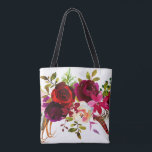 Watercolor Bohemian Floral Burgundy Marsala Red Tote Bag<br><div class="desc">Bohemian style Allover Print Tote Bag featuring watercolor illustration of burgundy,  Marsala,  red and pink peonies and roses with feathers accent. Matching items are also available.</div>
