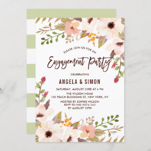 Watercolor Bohemian Flowers Engagement Party Invitation