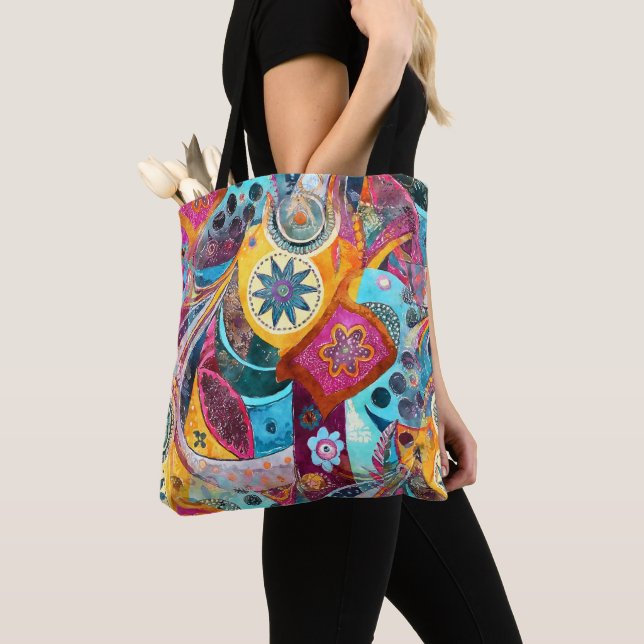 Watercolor Bohemian Pattern Tote Bag (Close Up)