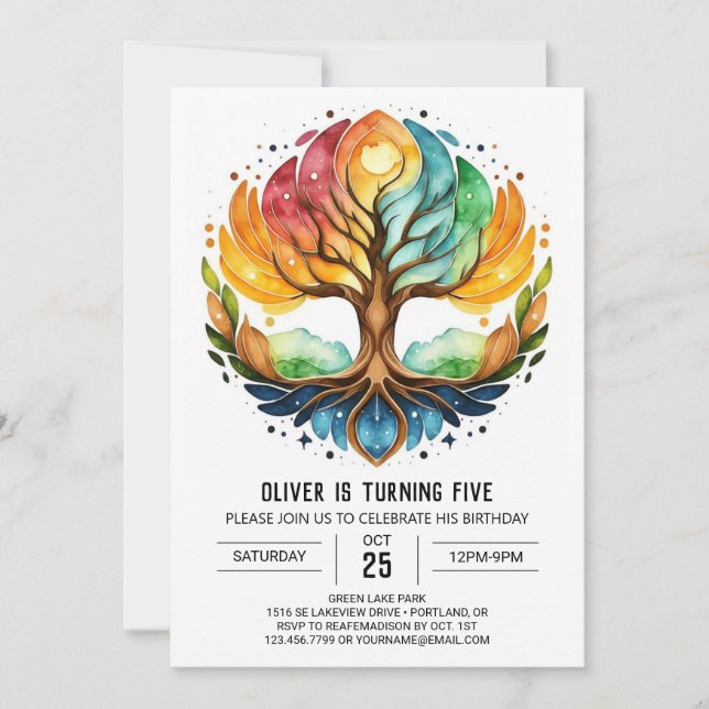 Watercolor Bohemian Tree of Life Birthday Invitation (Front)