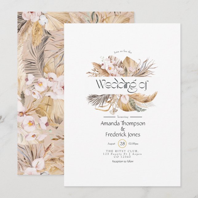 Watercolor Bohemian Wedding Invitation (Front/Back)