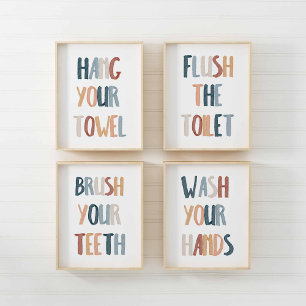 Watercolor boho bathroom set of 4 poster