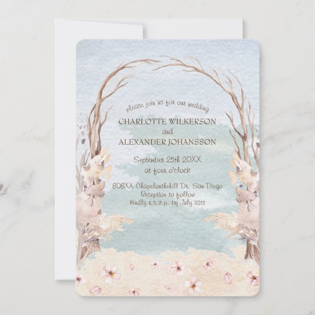 Watercolor BOHO Beach Wedding Invitation (Front)