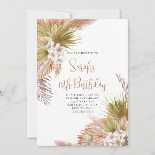 Watercolor Boho Beige Floral 18th Birthday Invitation