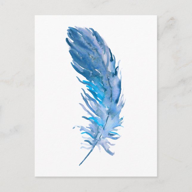 Watercolor Boho Blue Feather Postcard (Front)