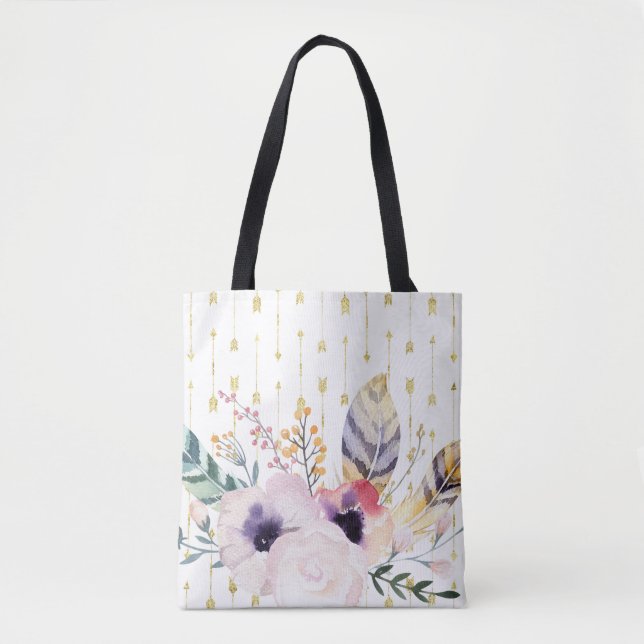 Watercolor Boho Bouquet  Tote Bag (Front)