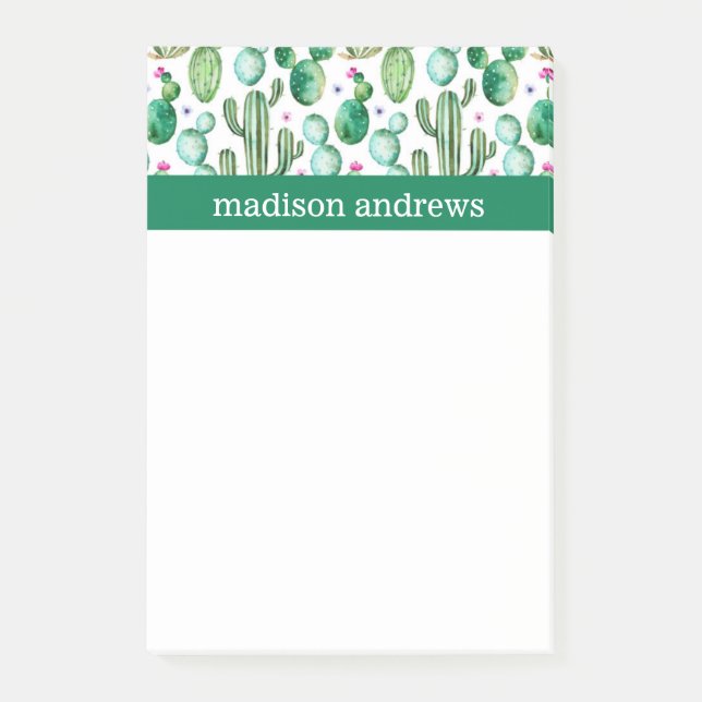 Watercolor Boho Cacti Pattern Post-it Notes (Front)