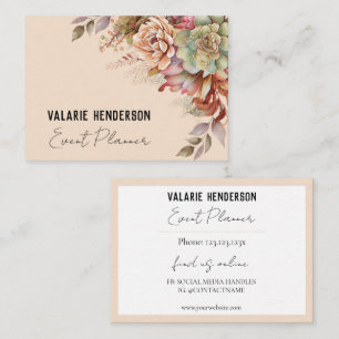 Watercolor Boho Cactus Feminine Script Business Card