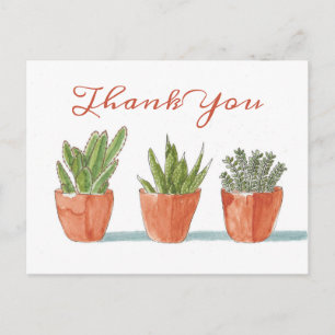 Watercolor Boho Cactus Thank You Return Address Postcard