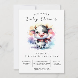 Watercolor Boho Chic Cow Baby Shower Invitation