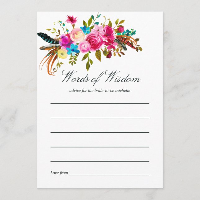 Watercolor Boho Chic Floral Wedding Bridal Advice (Front)