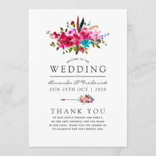 Watercolor Boho Chic Floral Wedding Programme