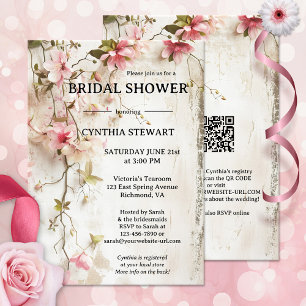 Watercolor Boho Chic Pink Floral Bridal Shower Invitation