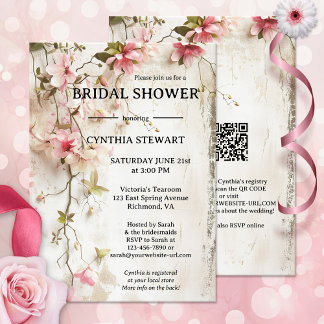 Watercolor Boho Chic Pink Floral Bridal Shower Invitation