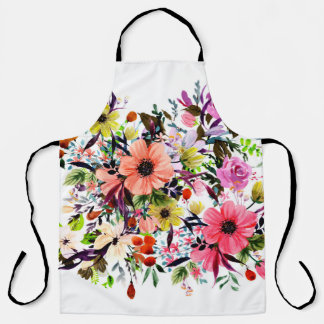 Watercolor boho composition. A large bouquet of wi Apron